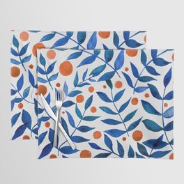 Watercolor berries and branches - blue and orange Placemat