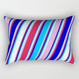 [ Thumbnail: Colorful Plum, Crimson, Blue, Deep Sky Blue, and Mint Cream Colored Lined/Striped Pattern Rectangular Pillow ]