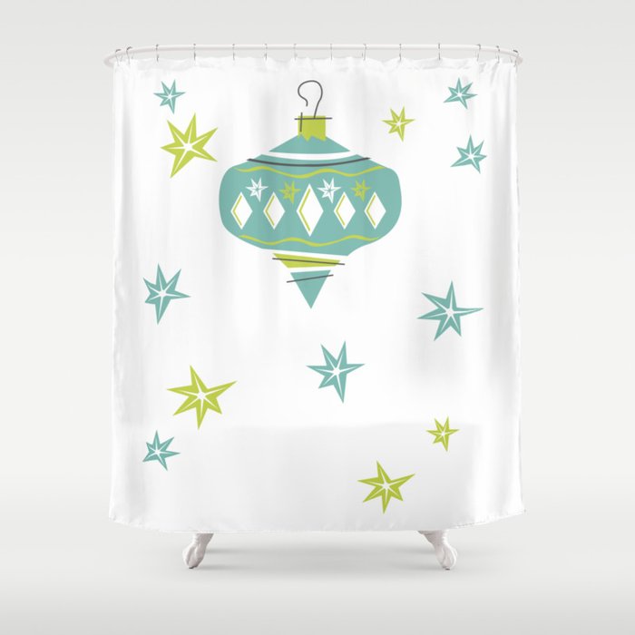 Retro Mid Century Modern Holiday Christmas Ornament Shower Curtain