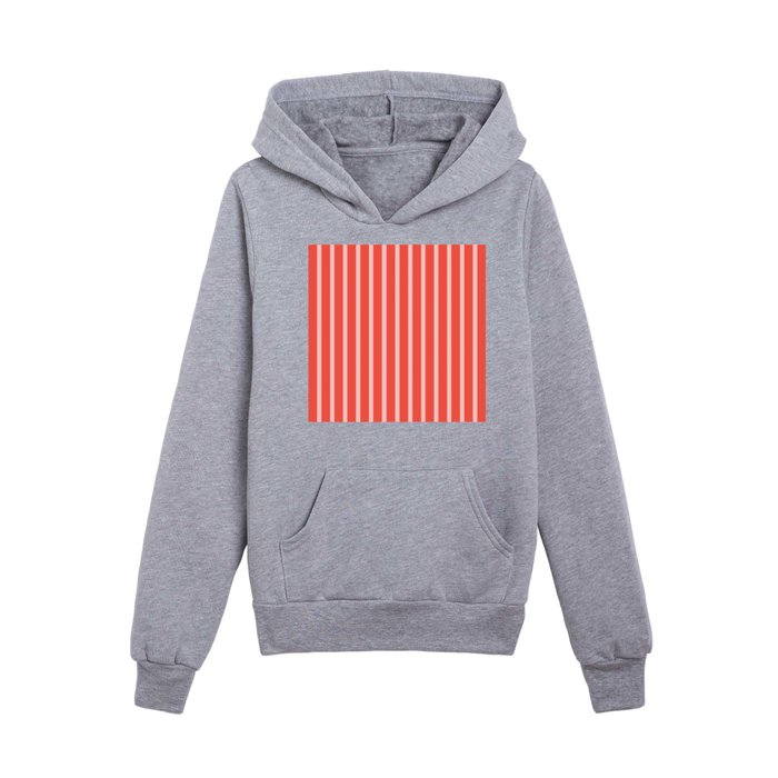 Coral Red And Pastel Pink Skinny Stripe Retro Modern Abstract Lines Pattern Kids Pullover Hoodie