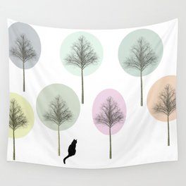 Black Cat in Forest Wall Tapestry