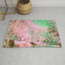 Monet : Bend in the River Epte 1888 Pink Green Rug