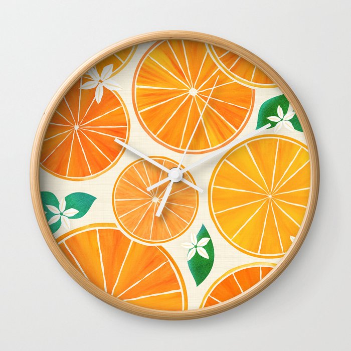 Orange Slices With Blossoms Wall Clock