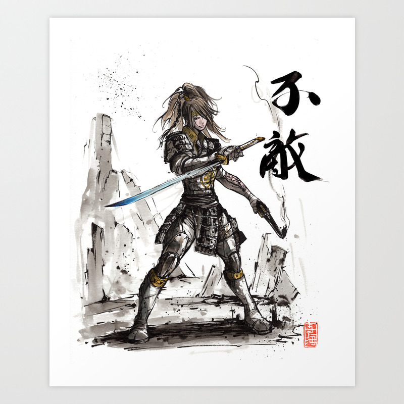 Get Wallpaper Apocalyptic Samurai Gunslinger Girl With Calligraphy Art Print By Free HD