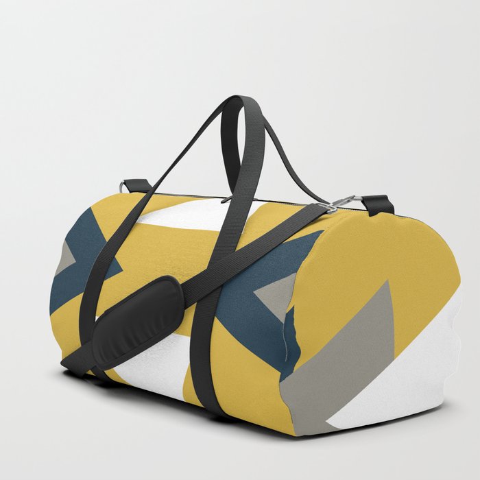 Southwest Triangles - Minimalist Geometric Pattern in Mustard, Gray, Navy, and White Duffle Bag
