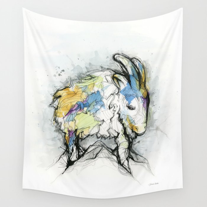 Mountain goat in watercolor Wall Tapestry