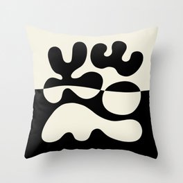 Mid Century Modern Organic Abstraction 235 Black and Ivory White Throw Pillow