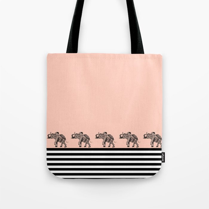 ELEPHANT & STRIPES CORAL Tote Bag