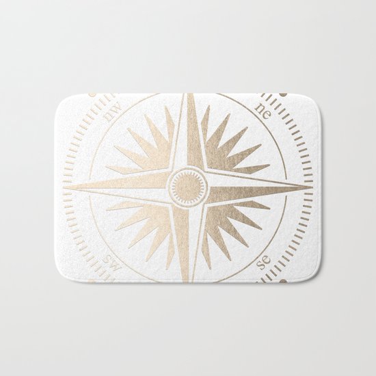Gold on White Compass Bath Mat