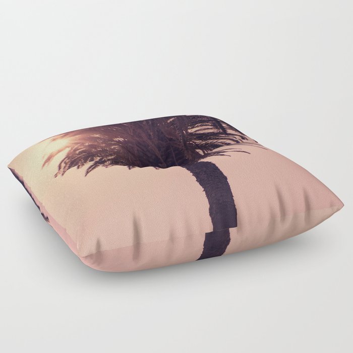California Pink Sunset Palm Trees - Travel photography by Ingrid Beddoes Floor Pillow