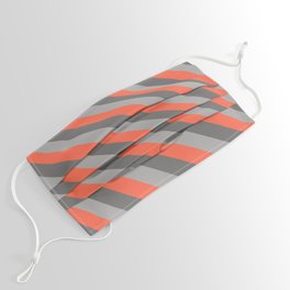 [ Thumbnail: Dark Gray, Red & Dim Grey Colored Striped Pattern Face Mask ]