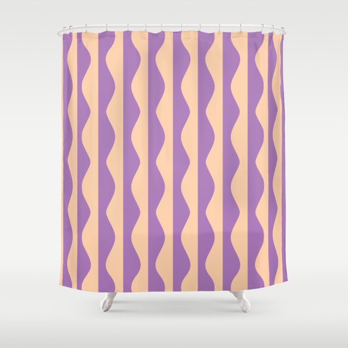 Retro Wavy Lines Pattern in Purple & Peach Shower Curtain