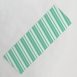 [ Thumbnail: Aquamarine and Mint Cream Colored Stripes Pattern Yoga Mat ]
