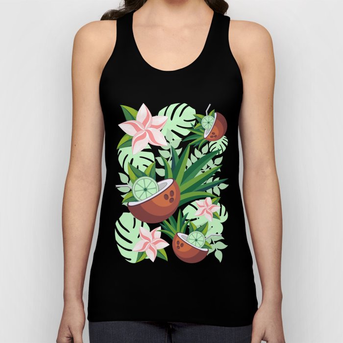 Lime in Coconut with Pink Plumeria Flowers Tropical Summer Pattern Tank Top