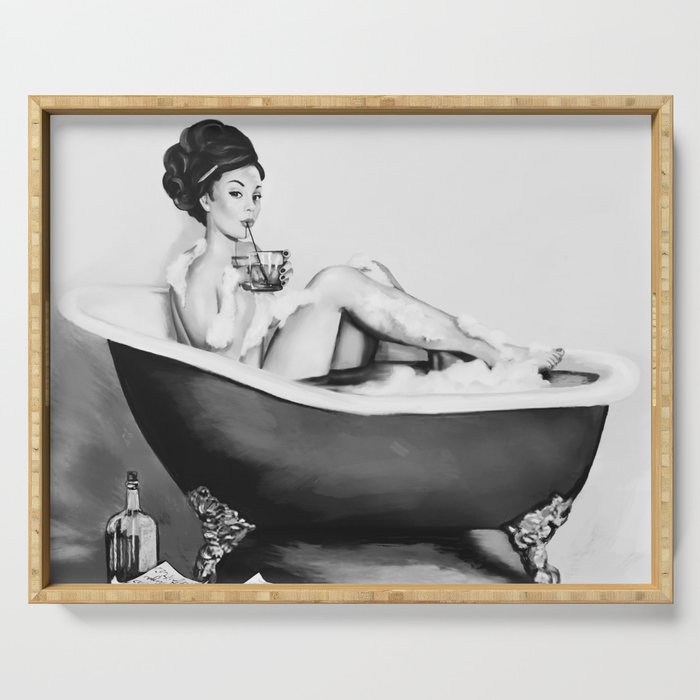 Cocktails In The Bath: Black & White Version Serving Tray