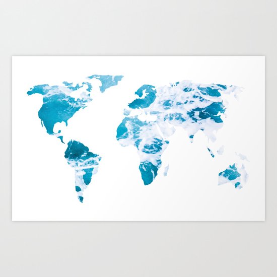 World Map Ocean Waves Art Print