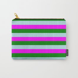[ Thumbnail: Fuchsia, Green, and Powder Blue Colored Lines/Stripes Pattern Carry-All Pouch ]