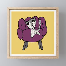 Cat Sitting in Purple Armchair Framed Mini Art Print