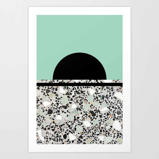 Abstract Concrete and Marble Terrazzo Stone Pastel Green Art Print