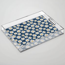 Simple and beautiful chamomile on a blue background Acrylic Tray