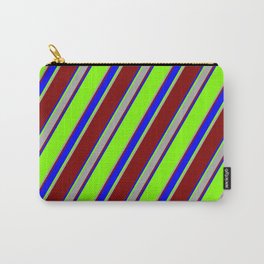 [ Thumbnail: Chartreuse, Dark Gray, Maroon & Blue Colored Lines/Stripes Pattern Carry-All Pouch ]