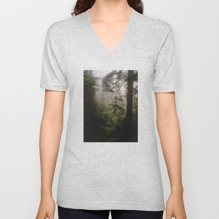 Foggy Forest V Neck T Shirt