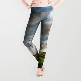 Stormy Day on the Plains - Tree Under Stormy Sky on Spring Day on the Plains of Kansas Leggings