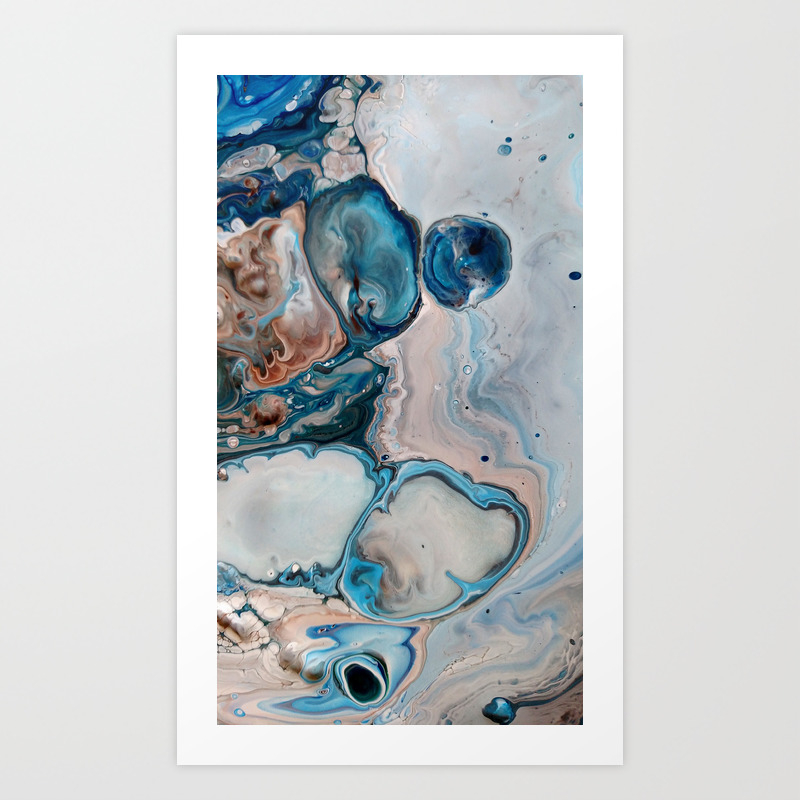 Blue Abstract Acrylic Painting Fluid Technique Close Up Art