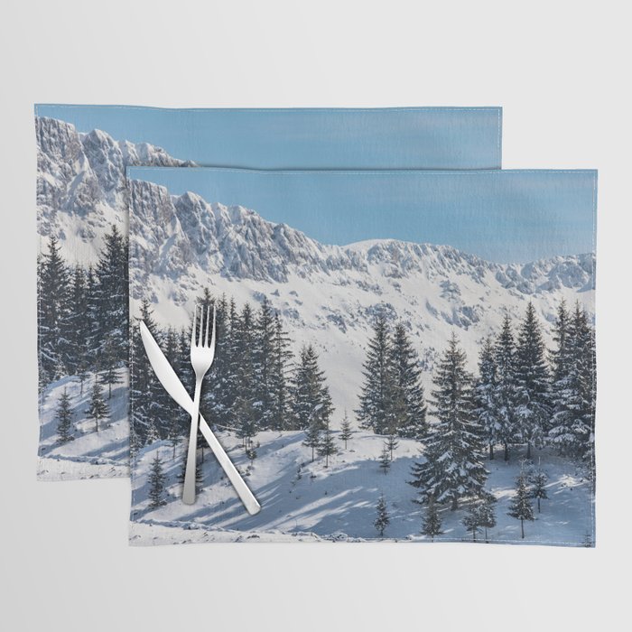 Winter landscape with snow-covered fir trees Placemat