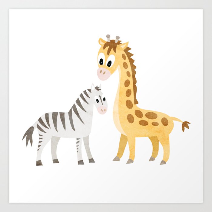 Safari Baby Zebra and Giraffe Art Print by Antique Images | Society6