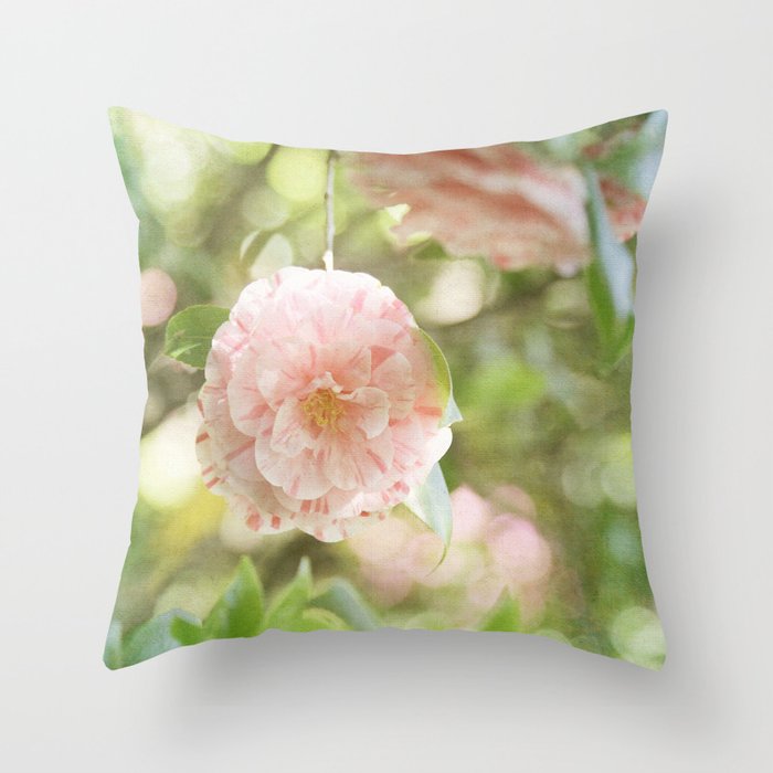 Pink and Green Camillia Throw Pillow
