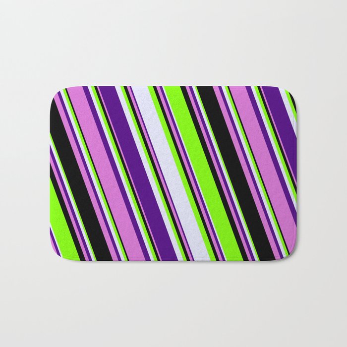 Chartreuse, Lavender, Indigo, Orchid & Black Colored Striped/Lined Pattern Bath Mat