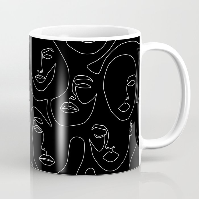 Faces in Dark Kaffeebecher | Graphic-design, Schwarz-weiß, Faces, Weiblich, Woman, Mädchen, Feminine, Abstrakt, Minimalistisch, Minimal