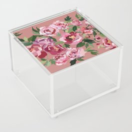 Romantic peony rosewood background Acrylic Box