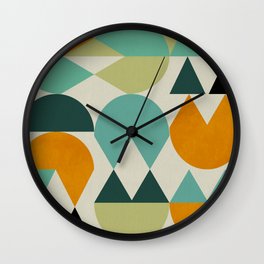 mid mod geometry green teal nature 4 Wall Clock