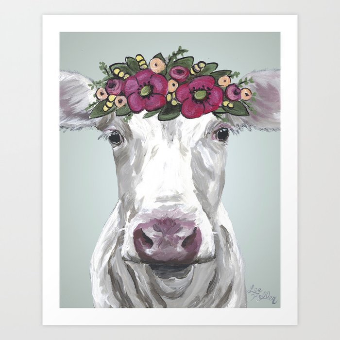 Flower Crown Cow Cute Cow Art Farm Animal Painting Art Print By