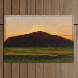 Pink Sunrise pastoral mountain range landscape, Afterglow by Karl Nordström Outdoor Rug