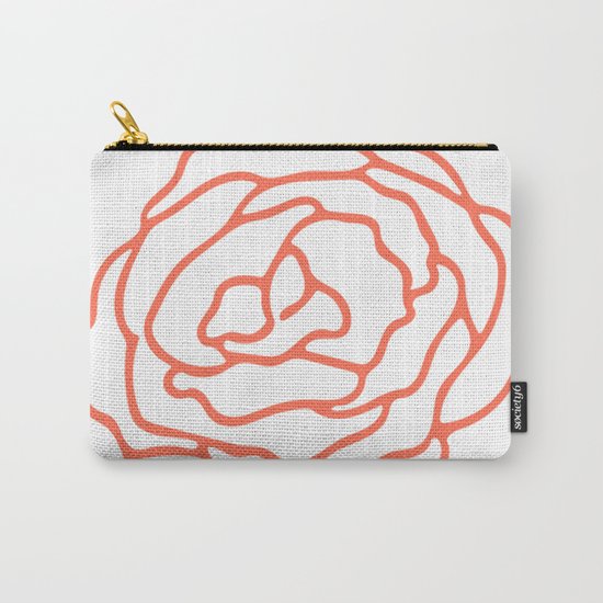 Rose Deep Coral on White Carry-All Pouch