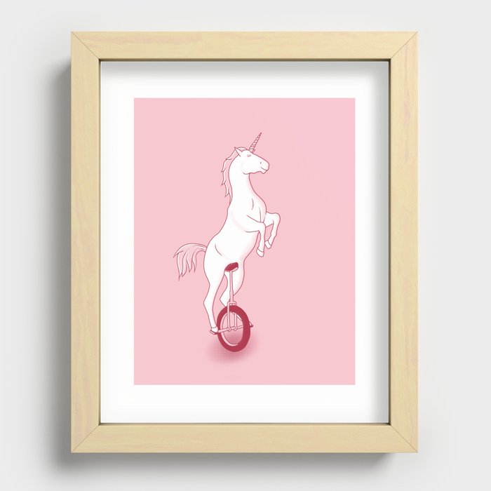 Unicorn on a unicycle - pink Recessed Framed Print