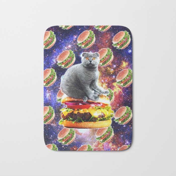 Hamburger Astro Cat On Burger Bath Mat