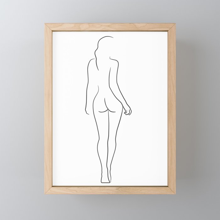 Woman back contour drawing Framed Mini Art Print