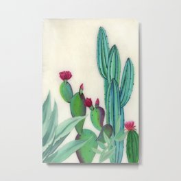 Desert Calm - Blooming Cactus painting by Ashey Lane Metal Print