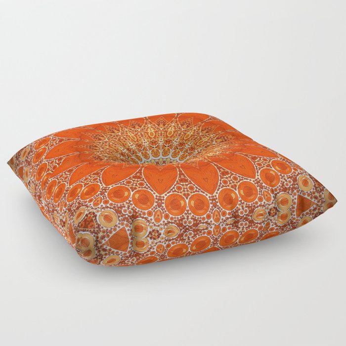 Detailed Orange Boho Mandala Floor Pillow