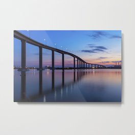 The Jordan Bridge at Twilight Metal Print | Lights, Portsmouth, Long Exposure, River, Sunset, Photo, Water, Black, Reflection, Chesapeake 
