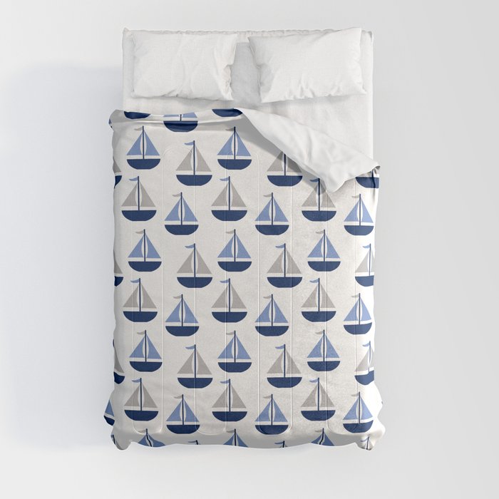 Nautical Sailboat Navy Blue Gray  Comforter