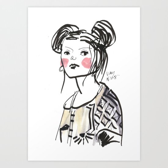 Gwen - Hipster Girl in Marker and Gouache Art Print
