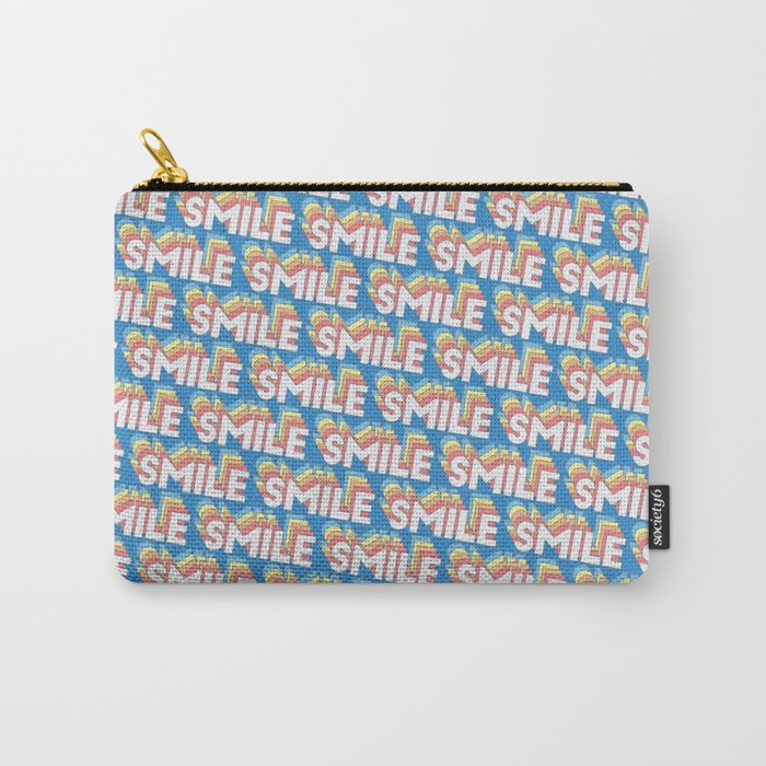 'Smile' Trendy Rainbow Text Pattern (Blue) Carry-All Pouch