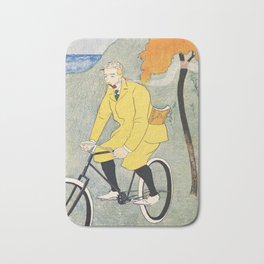 Man Riding Bicycle Bath Mat