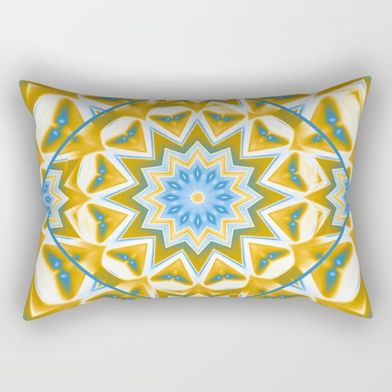 Wheel cover kaleidoscope in blue and gold Rectangular Pillow