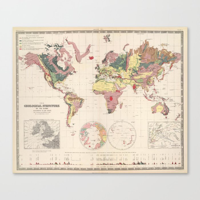 Vintage Geological Map of The World (1856) Canvas Print